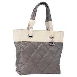 Borsa CHANEL Paris Biarritz PM in PVC e tela Grigio Argento CC Autentica 190477A