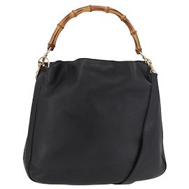 Borsa a Spalla GUCCI Bamboo in Pelle 2way Nero Oro 001 3444 1577 Auth 189938