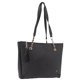 BALLY Chain Tote Bag Leder Schwarz Gold Auth BA13962 - Bally