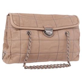 PRADA Chain Shoulder Bag Leder Rosa Silber Auth gh2200A