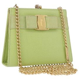 Borsa a Spalla Salvatore Ferragamo Vala Chain in Pelle Verde e Oro Autentica 191552A