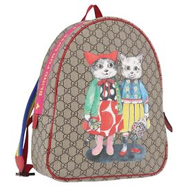 GUCCI GG Supreme Rucksack PVC Beige Silber 501976 Auth 191263SM