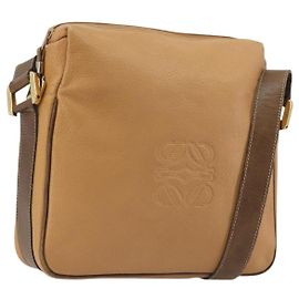 Borsa a Spalla LOEWE Anagram in Pelle Beige Oro Auth 191290