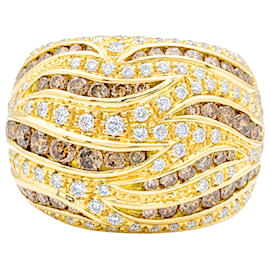 Damiani Ring aus Gelbgold, Diamant-Pavé, Braundiamanten.