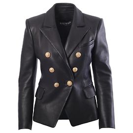 Balmain Black Leather Double-Breasted Blazer