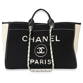 Tote Deauville Large in lana e pelle di vitello feltro bianco e nero Chanel