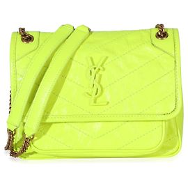 Bolsa Saint Laurent Baby Niki em couro de vitelo matelassê amarelo amassado com corrente