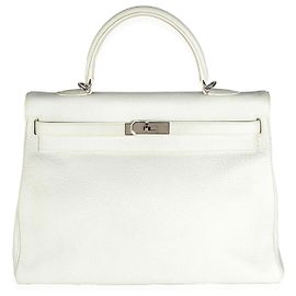 Hermès Gris Perle White Buffalo Skipper Dalmatian Retourne Kelly 35 PHW
