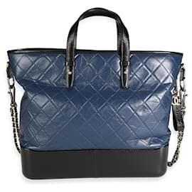 Tote di shopping Gabrielle grande in pelle di vitello trapuntata nera e blu Chanel