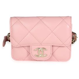 Mini bolso de cinturón Chanel de piel de cordero acolchado rosa con cadena elegante