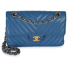 Borsa Chanel Blue Chevron Lambskin Small Classic Double Flap