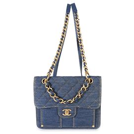 Chanel Dark Blue Quilted Denim Double You Backpack