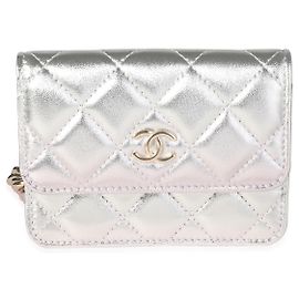 Bolso cinturón Chanel de piel de cordero acolchado metálico efecto ombre