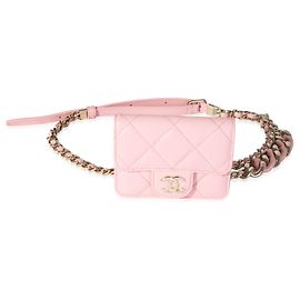 Sac ceinture Chanel en peau d'agneau matelassé rose avec chaîne élégante