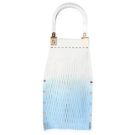 Borsa Sunny a manico Fendi Blu sfumato in vernice e scamosciato con taglio laser