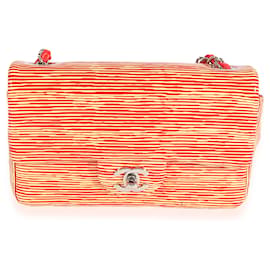 Mini bolsa tiracolo clássica retangular Chanel Red Striped Patent