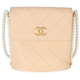 Chanel Beige Quilted Calfskin Small Pearl Chain Hobo