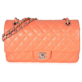 Borsa Chanel Classic Double Flap in agnello trapuntato arancione, misura Medium