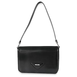 Borsa a tracolla in pelle spazzolata nera Prada
