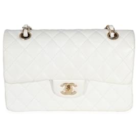 Borsa Chanel Small Classic Double Flap in caviar trapuntato bianco