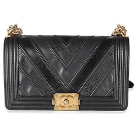 Borsa Chanel Black Calfskin Caviar In The Mix Chevron Old Medium Boy