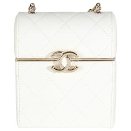 Mini Box Clutch Chanel 22P in agnello trapuntato bianco