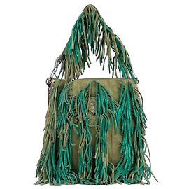 Prada SS07 Zweifarbige Wildleder-Fransen-Hobo-Schultertasche