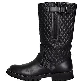 Botas Chanel de cuero acolchado negro por encima de la rodilla Talla 39,5 de segunda mano
