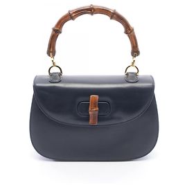 Gucci Bamboo Handtasche aus dunkelblauem Leder