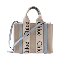 Borsa 2Way in tela e pelle Chloé Woody Small Beige x Blue