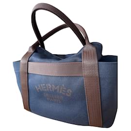 Hermès Sac de Pansage Groom Medium Canvas Tote Navy/Feu con tracolla, Molto buono