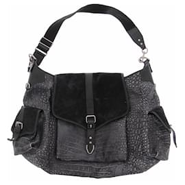 Borsa in pelle nera e grigia con stampa coccodrillo - Isabel Marant