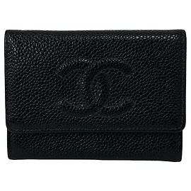 Portacarte in pelle di vitello martellata nera Chanel