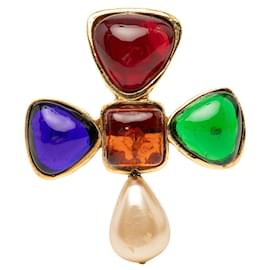 Spilla Broche Chanel Multi Gold Plated Multicolored Gripoix e Faux Pearl