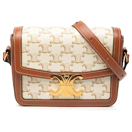 Celine Borsa a tracolla Teen Triomphe in tela rivestita e pelle di vitello bianco - Céline