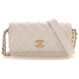 Chanel White Small CC Quilted Caviar Twist Your Buttons Flap