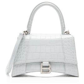 Balenciaga Bolsa de mão pequena Hourglass em pele de vitelo com relevo de crocodilo brilhante