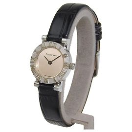 Tiffany & Co. Atlas Quartz Aço Inoxidável e Couro