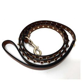 Valentino Brown Leather Studded Pet Lead