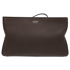 Clutch in pelle marrone Salvatore Ferragamo