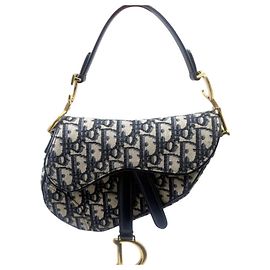 Borsa Saddle Christian Dior in tela e pelle blu navy