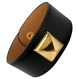 Hermès Medor Armreif aus Leder Schwarz Braun