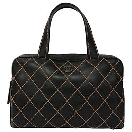 Sac à main en cuir CHANEL Wild Stitch Noir