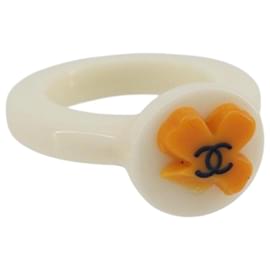 CHANEL Ring Kunststoff Weiß CC Auth ar14031