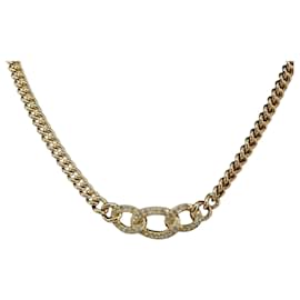 Collana Christian Dior con strass metallizzato color oro Auth ka5106
