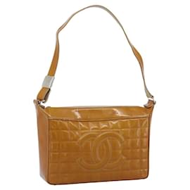 CHANEL Choco Bar Line Shoulder Bag Pelle Vernice Marrone Argento CC Auth mr2768
