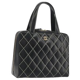 Borsa CHANEL Wild Stitch in pelle nera con dettagli dorati CC Autentica 189773