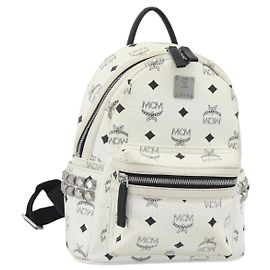 Zaino MCM Vicetos in pelle PVC Bianco Argento Auth ka5127