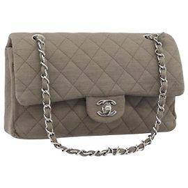 CHANEL Matelasse Chain Shoulder Bag Cotone Grigio Argento CC Auth mr2778