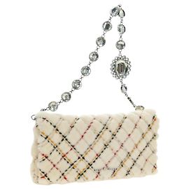 Miu Miu Chain Schultertasche Pelz Weiß Silber Auth 190605M
